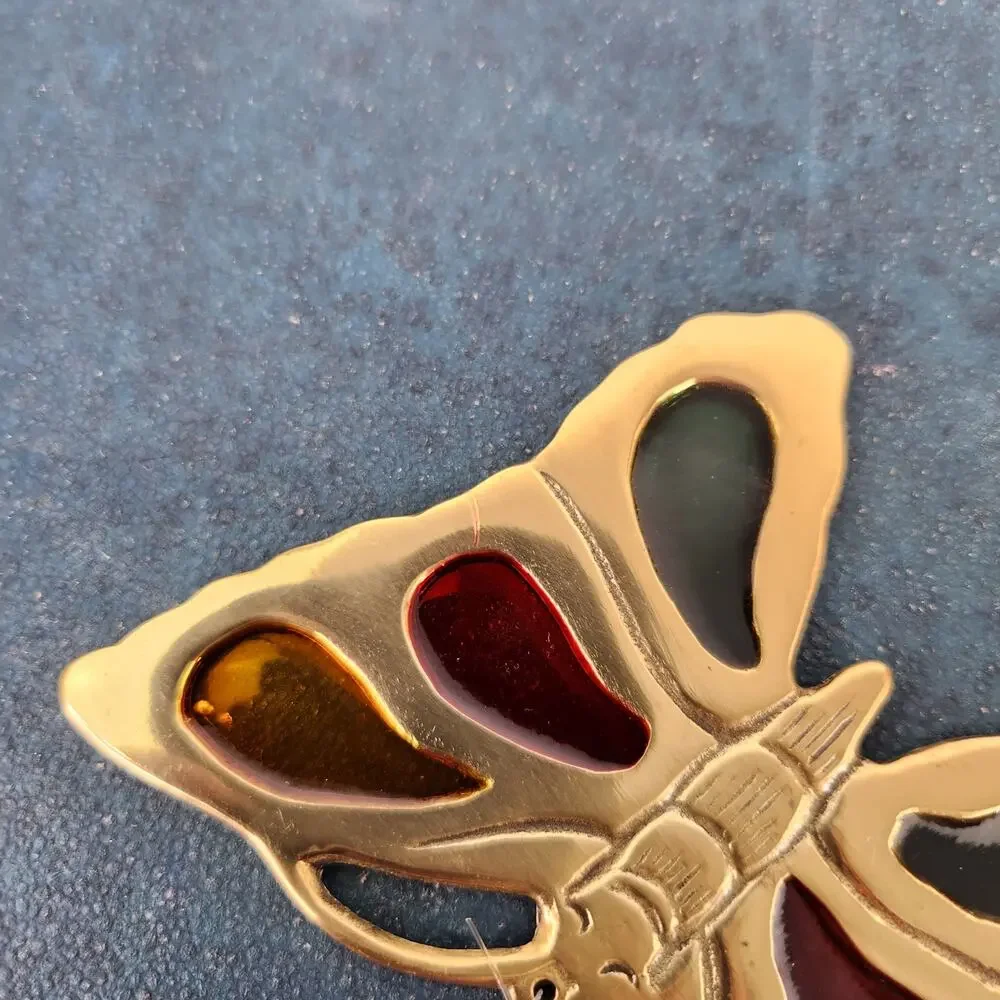 Vintage Brass & Glass Butterfly Suncatcher Hanging Decor Collectible